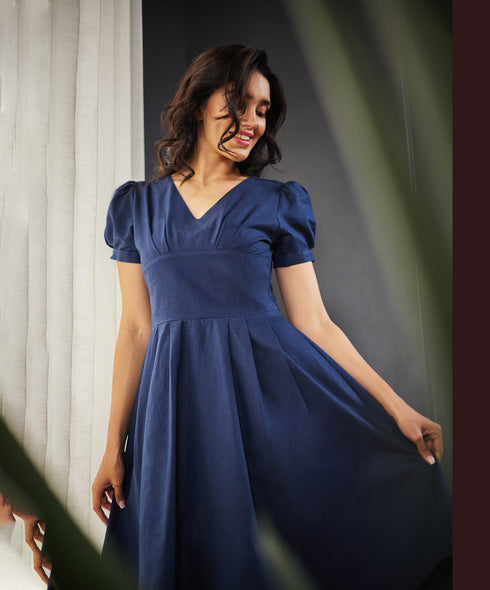 Bustier Detailed Front Panel Linen Dress